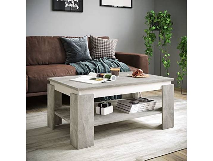 möbelando Couchtisch >Tim II< in Beton/weiß aus Holzwerkstoff - 90x40x60cm (BxHxT)