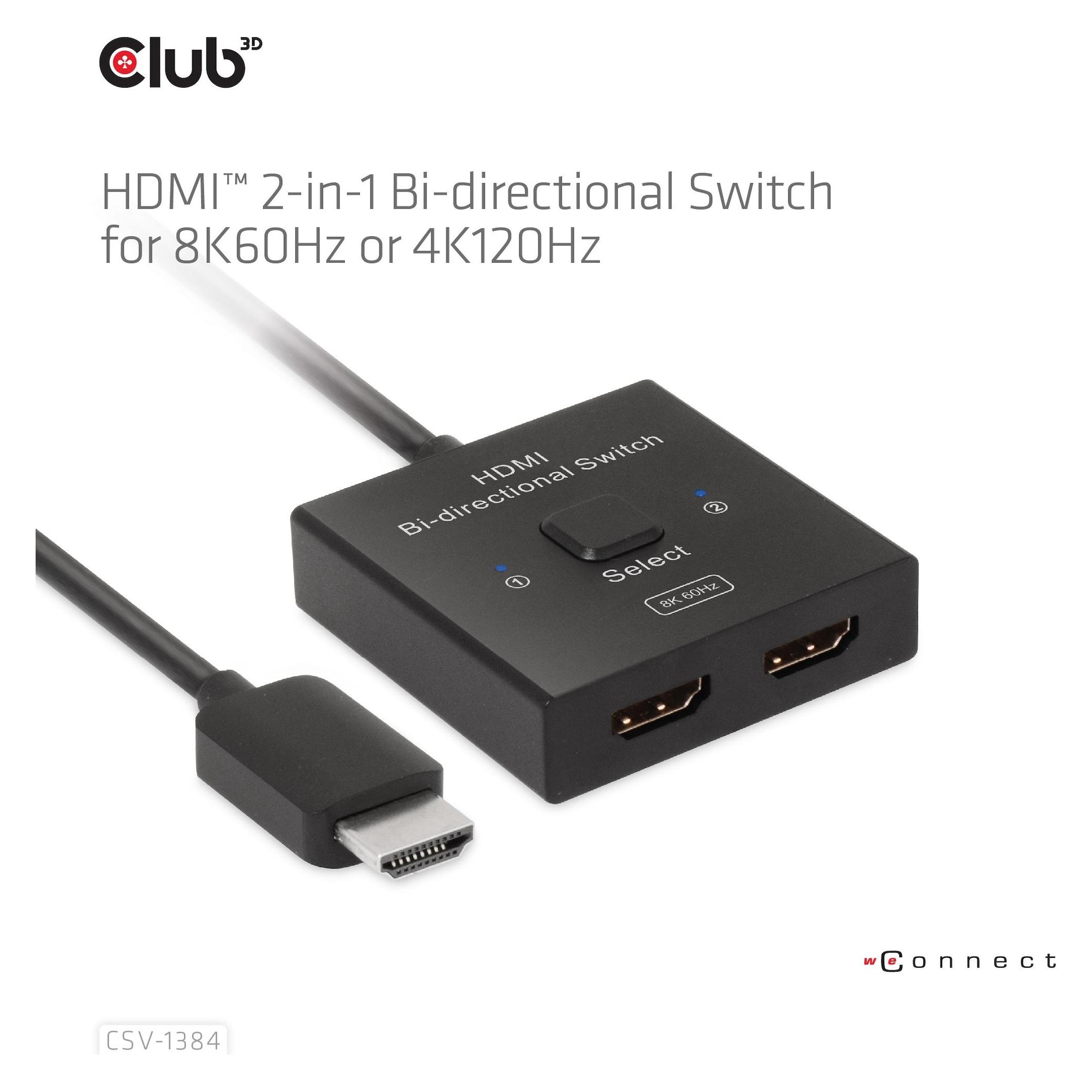 Club 3D Club3D HDMI Switch 2-in-1 bidirektional 8K60Hz/4K120Hz UHD retail (CSV-1384)