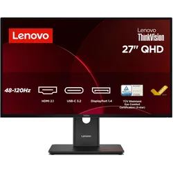 Lenovo ThinkVision T27Q-40 (2560 x 1440 Pixel, 27"), Monitor, Schwarz