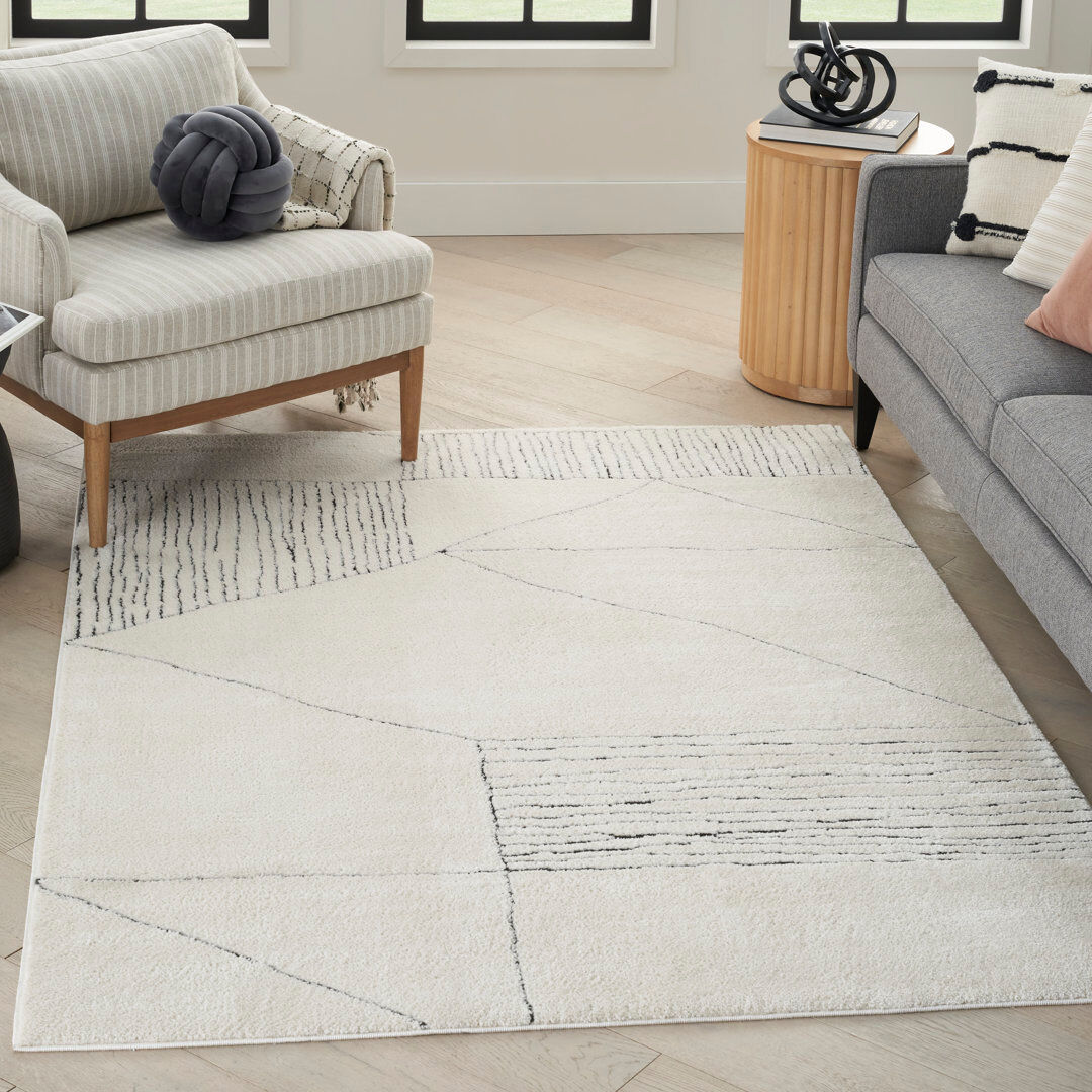 Gracie Oaks Hinkel Area Rug Ivory Black Rectangle 119 x 180cm