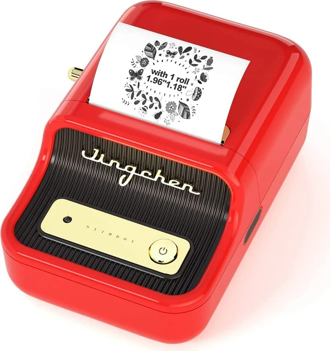 Niimbot B21 rot + Rolle mit Etiketten