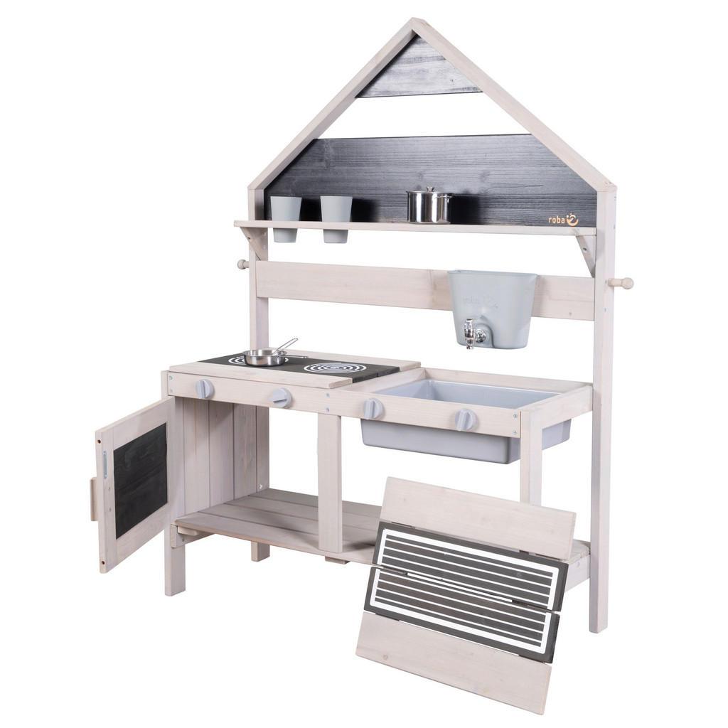 Roba Matschküche , Grau , Holz, Kunststoff , massiv , 89x124x34 cm , FSC , mit Knöpfen , Freizeit & Co, Outdoor-Spielzeug