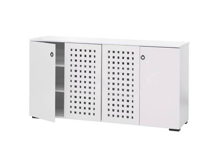 Mendler Sideboard HWC-N87 83x159x37cm - weiß Kommode, Schrank, Anrichte, 3D-Flecht-Design, 4 Türen, 9 Staufächer