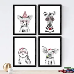 POSTER Set mit 4 Tiere in Rot A4 Rahmenlos