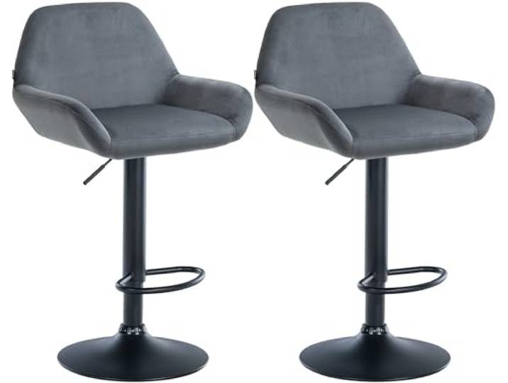 CLP 2er Set Barhocker Braga Samt drehbar und höhenverstellbar Farbe dunkelgrau Material Gestell Metall matt schwarz