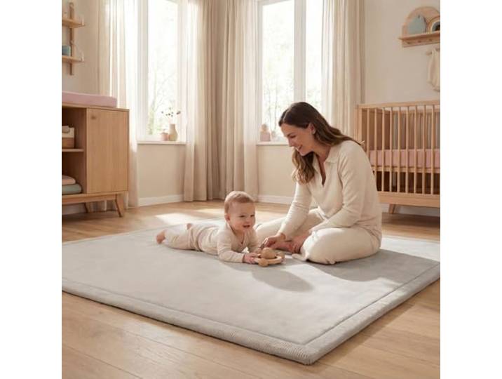 Sanosoft® Krabbelteppich für Babys – Samtweiche & Kuschelige Spielmatte – rutschfest, Schadstoffgeprüft & Öko-Tex zertifizierte Krabbelmatte (Hellgrau, 200x300cm)