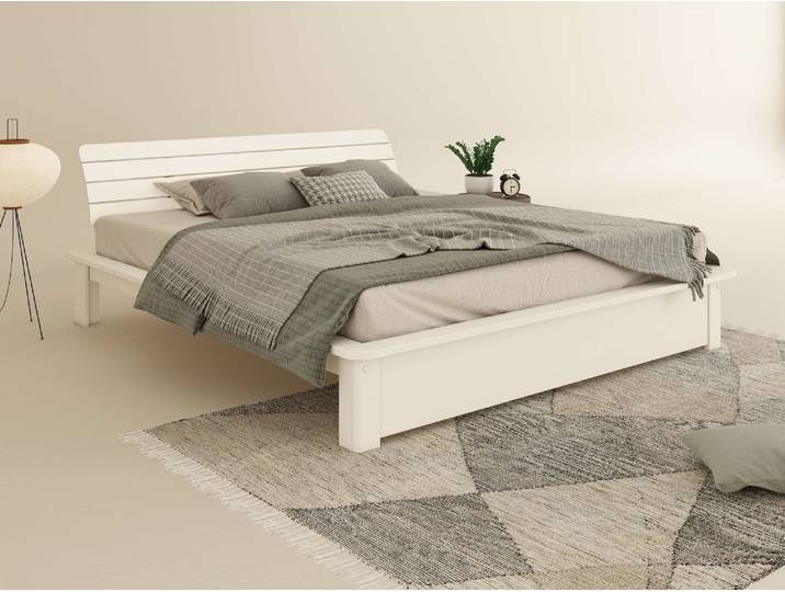 Massivholzbett HOME AFFAIRE Antri, Futonbett, ergonomisch geformtes Kopfteil, stilvolles Design , weiß, B:198cm H:79,2cm L:224,6cm, Betten, Massivholzbett, Rahmen zur Ablage von Smartphone, mit Lattenrost, Bettkasten optional