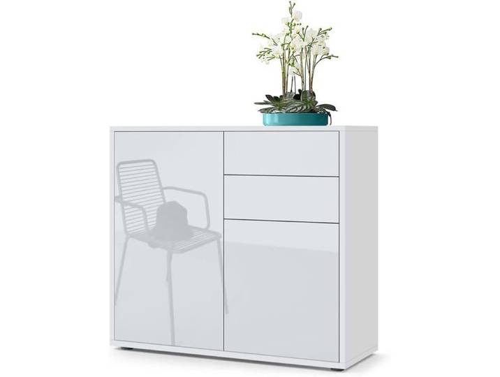 Vladon Buffet Ben Commode 2 Portes 2 Tiroirs Blanc Mat/Blanc Haute Brillance 79x74x36 cm