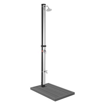 ML-Design Solardusche 20L 210cm rund Silber-Schwarz mit Bodenplatte Dunkelgrau, Solar Gartendusche mit Fußdusche/Regenduschkopf Außendusche Pooldusche