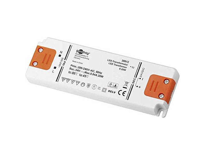 LED slim transformator 24V DC, 0-20W, IP20, transformator