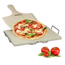 Relaxdays Pizzastein Set 1,5 cm Hellbraun,Silber