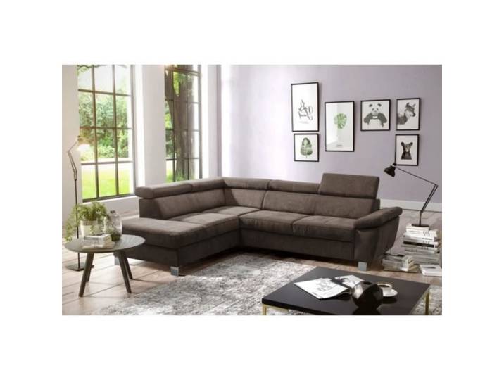 - Canapé d'angle en tissu luxe 5 places LUGO chocolat angle gauche
