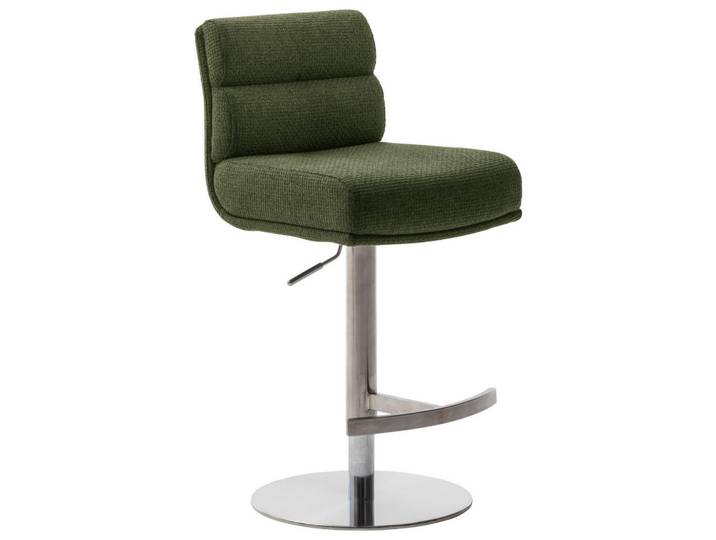 Dieter Knoll Barhocker, Edelstahl, Olivgrün, Metall, Drehteller, Säule, rund, 43x84x52 cm, Stoffauswahl, Typenauswahl, Sitzfläche 360° drehbar, Esszimmer, Barmöbel, Barhocker