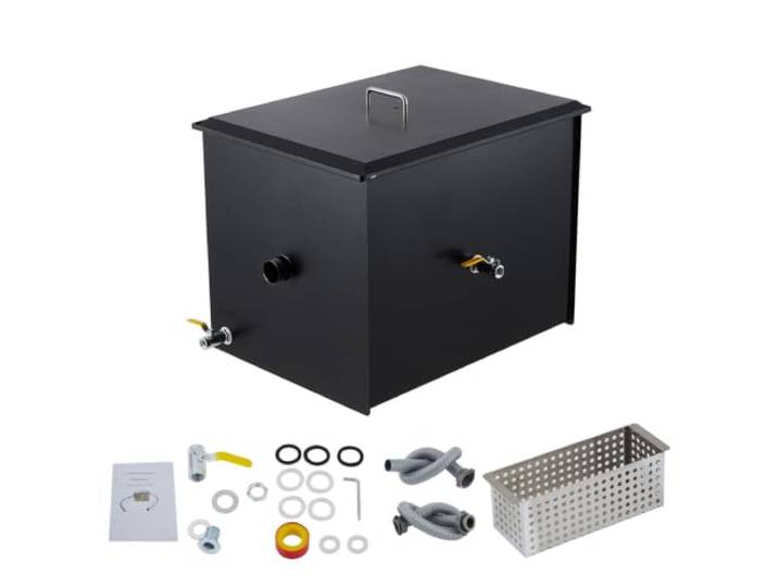 Garvee Fettabscheider für Küchenspüle, Ölabscheider Fettseparator 15 GPM mit 3-stufiger Filtration, Abwasser Fetttrenner 30 LBS, Carbonstahl Öl Wasser Trenner für Restaurant Küche Imbiss Gastro Hotel