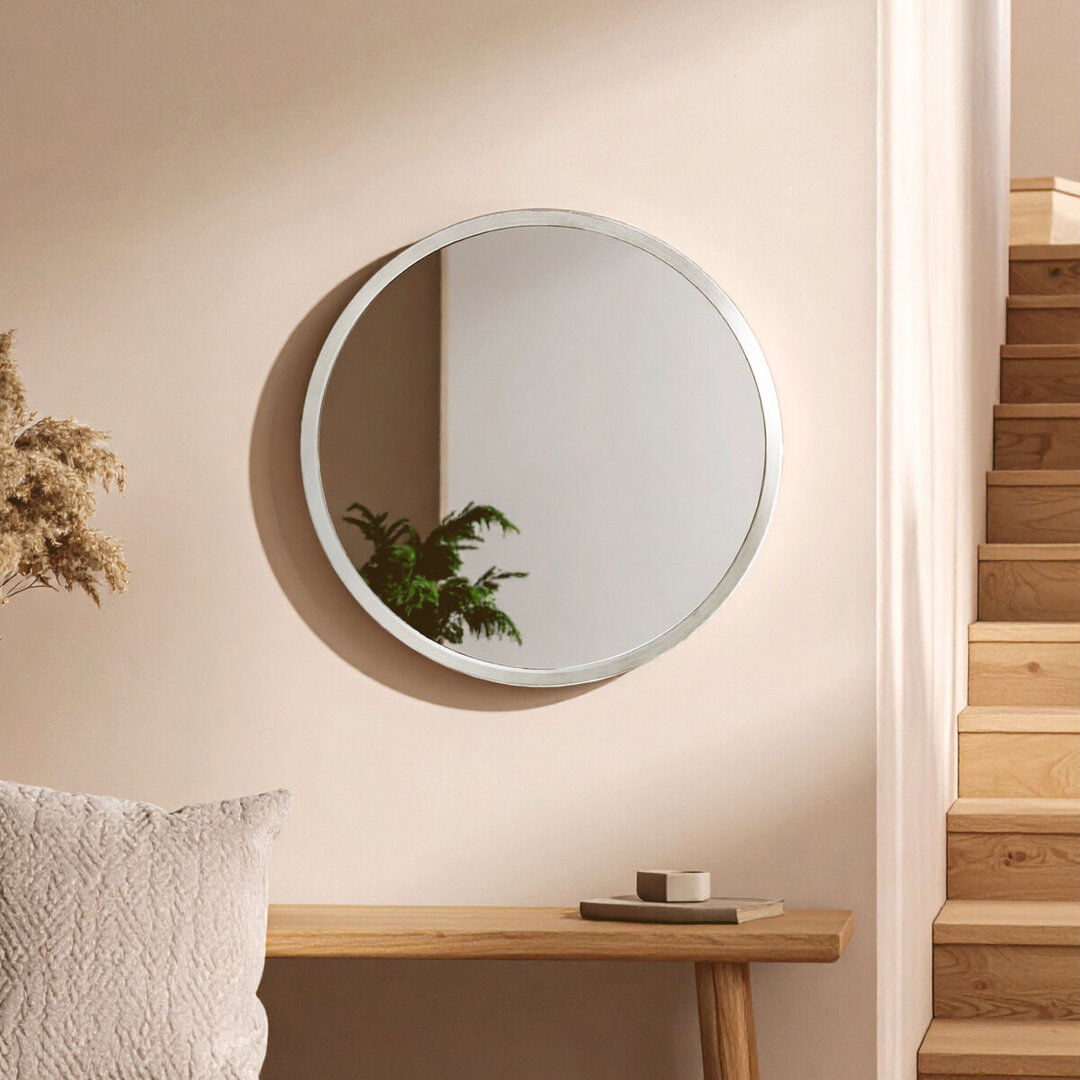 Ebern Designs Lennear Round Aluminium Framed Wall Mounted Bathroom / Vanity Mirror Antique Silver 60cm x 60cm