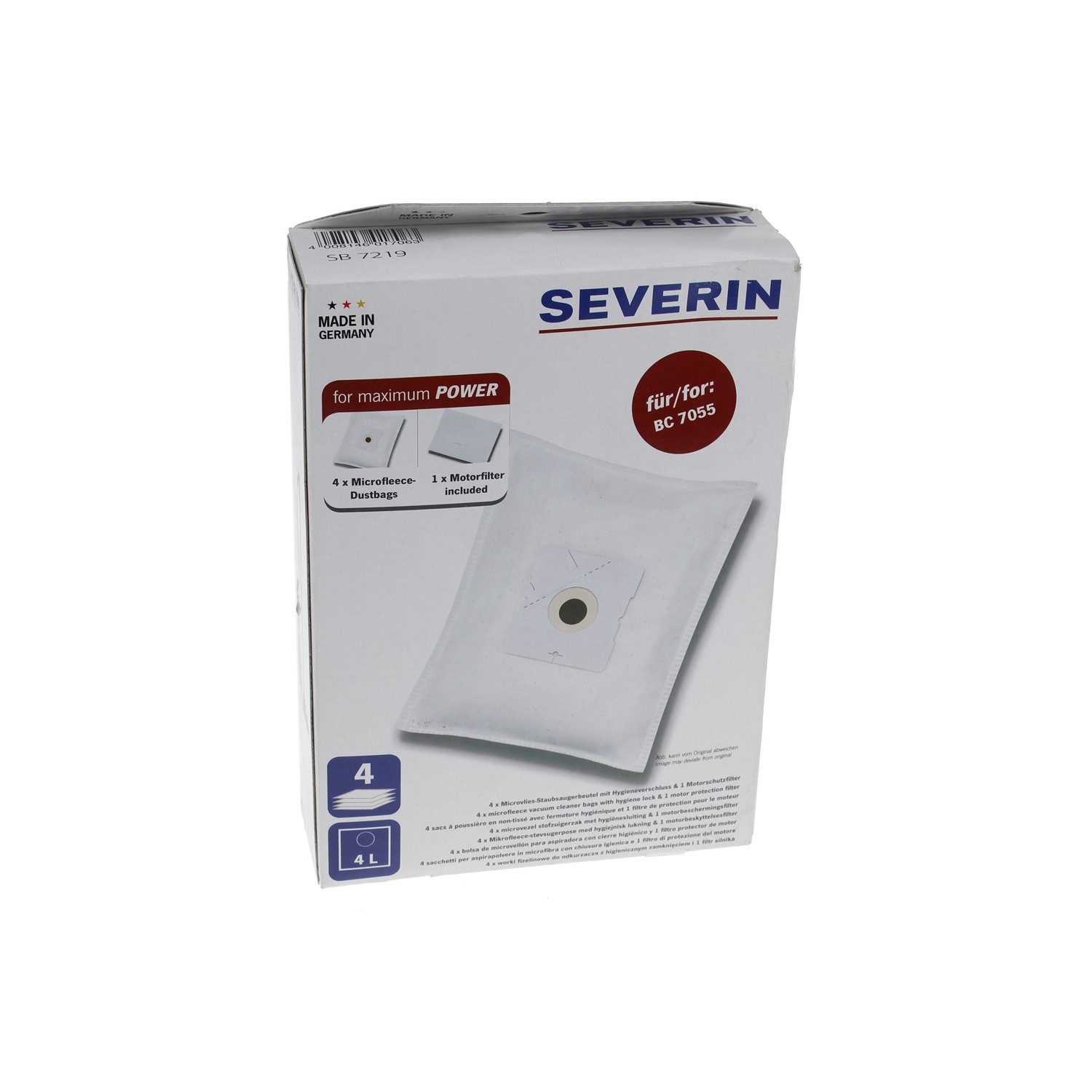 Severin SB 7219 Stofzak Wit Microvezel voor BC 7045 en BC 7047