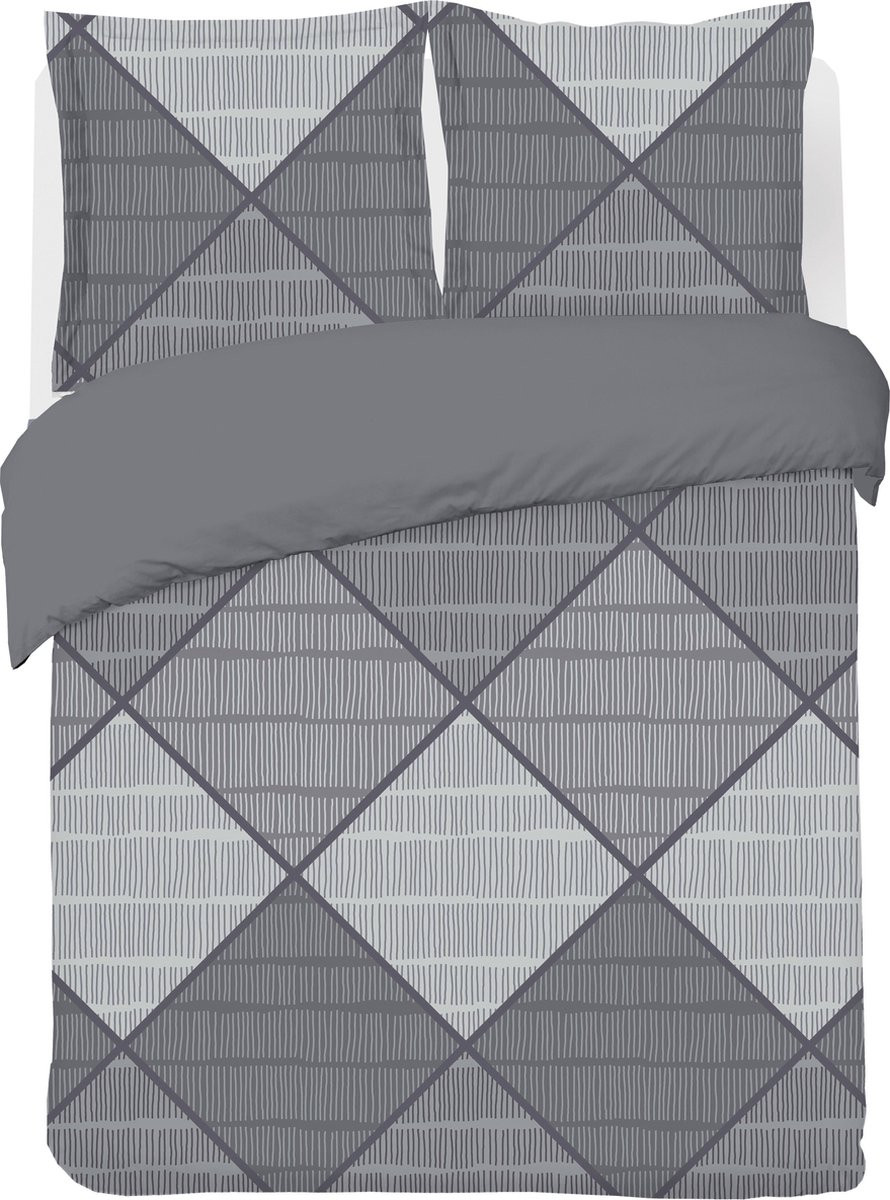 VISION home Harold Dekbedovertrekset - 100% katoen - Grijs - Lits-jumeaux - Dekbedovertrek 240 x 220 cm met 2 slopen