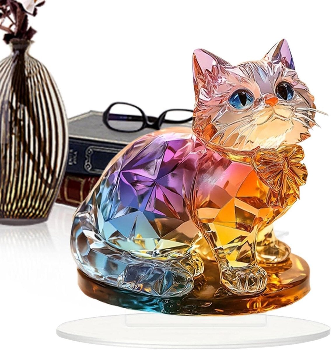 Kleurrijk Acryl Kat Beeldje voor Desktop Decoratie