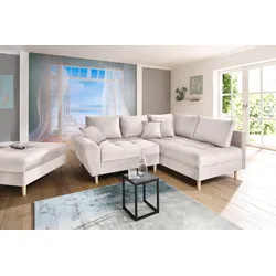Ecksofa HOME AFFAIRE "Rice L-Form, B: 223 cm - OTTO. Verlässliche Qualität.", beige, B:223cm H:47cm T:184cm, Luxus-Microfaser (100% Polyester);Struktur fein (100% Polyester);Microfaser PRIMABELLE (100% Polyester);Samtoptik (100% Polyester), Sofas, Ecksofa, Set: Sofa & Hocker, 3 Zierkissen, Federkern