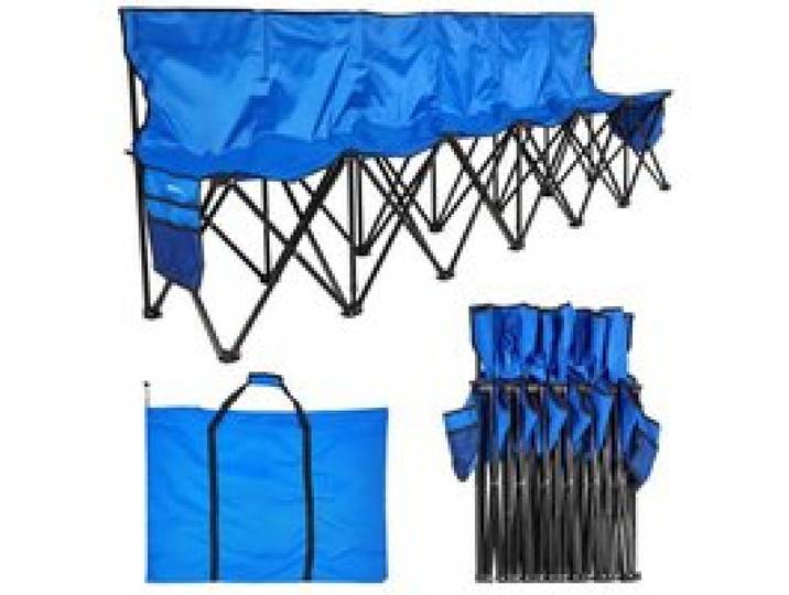 VEVOR tragbare Mannschaftsbank Sitzbank Campingbank (4 Personen) mit Seitentaschen & Tragetasche, Klappbank mit Rückenlehne, Seitenbank Seitensitzbank für Fußball Baseball Outdoor Blau