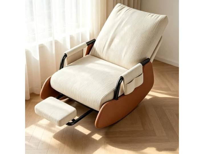 LCNDKF Lounge Schaukelstuhl mit Ausziehbarer Fußstütze Wohnzimmersessel mit harmonischer Wippfunktion und durchdachter Seitenaufbewahrung.