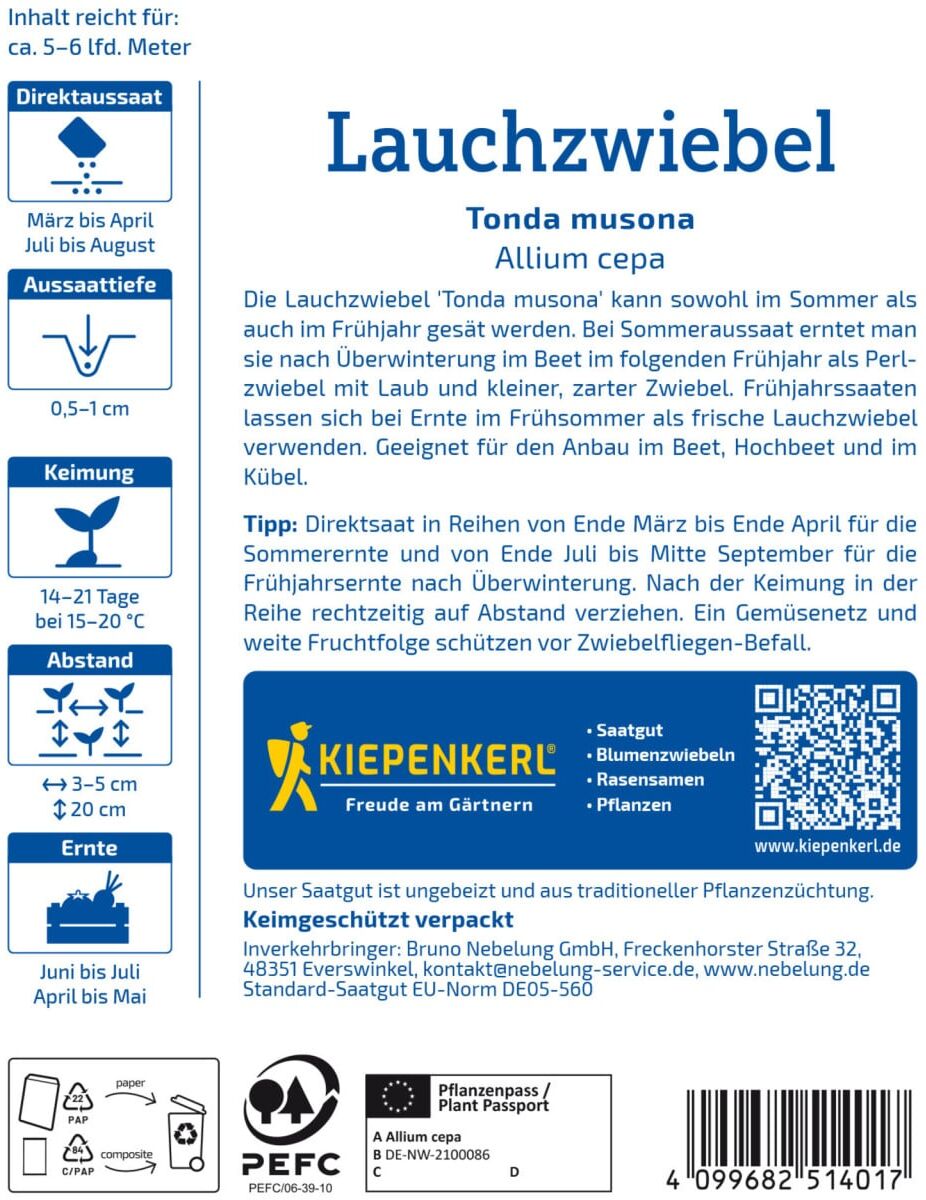 Kiepenkerl Saatgut Lauchzwiebel Tonda musona für ca. 1 – 1,5 m²