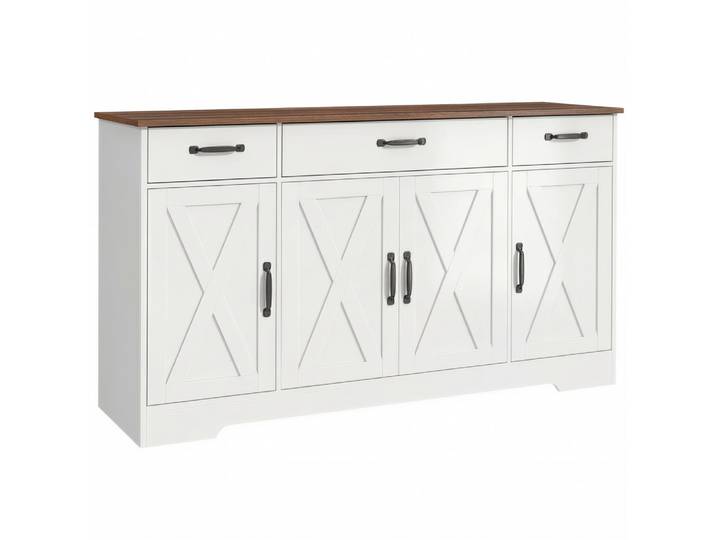 Buffet cuisine 4 portes de grange 3 tiroirs bois blanc