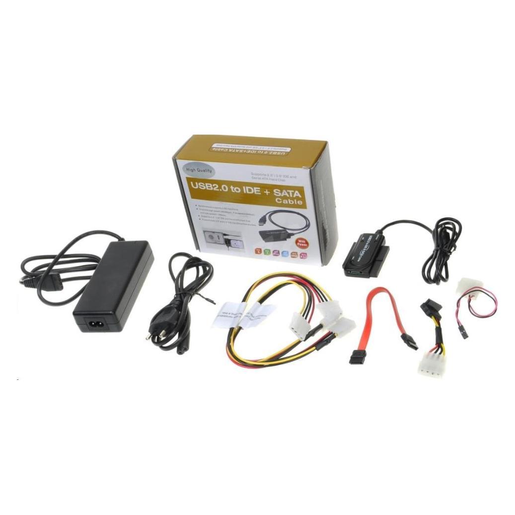 PremiumCord USB 2.0 - IDE + SATA adapter s kabelem a pÅídavným zdrojem (SATA) (KU2IDES)
