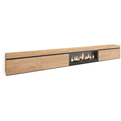 SKRAUT HOME Wohnzimmer-TV-Schrank, Viel Stauraum, 368x35x45cm, XXL-Elektrokamin, Modern, Eiche _ 515_9