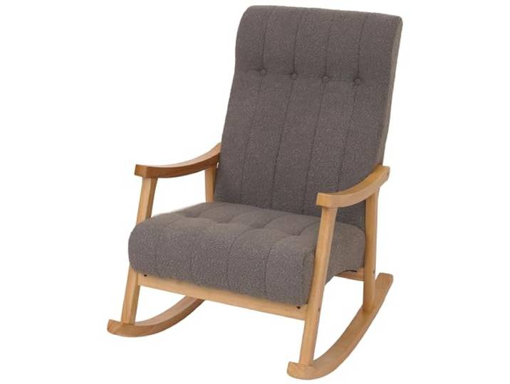 Mendler Schaukelstuhl HWC-K10 Bouclé - dunkelgrau, Gestell Natur Relaxsessel, FSC®, Stoff/Textil, Bouclé (450g/m²), Holz