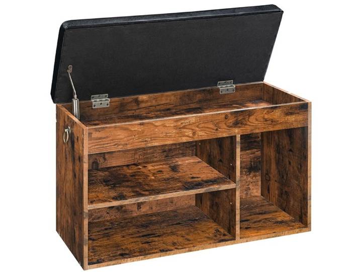 Banc de Rangement - HOOBRO - Meuble à Chaussures - Siège Rembourré - Étagère Réglable - 3 Étagères