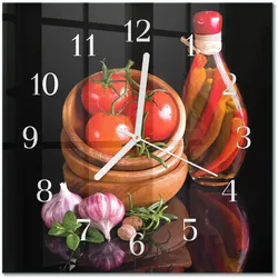 WANDUHR aus Glas 30x30 cm - Tomaten und Knoblauch