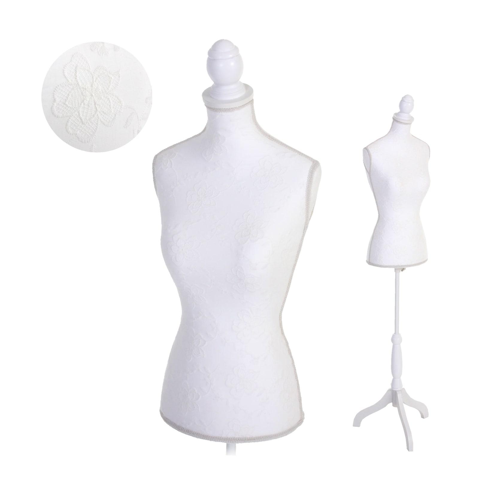 Schneiderpuppe T221, Schaufensterpuppe Torso weiblich, Schaumstoff ~ weiß mit Spitze