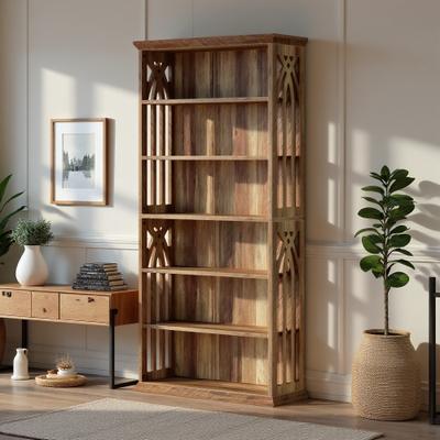 ZWYO HOSIMU "31.52"" Waterproof MDF 6-Shelf Farmhouse Display Bookcase with Adjustable Shelves, Scratch-Resistant Surface & 350lb Capacity"