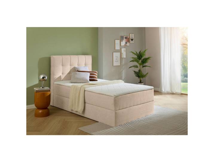 Boxxx Boxbett, Creme, Kunststoff, H3, Höhe ca. 25 cm, 90x200 cm, Bettkasten, gepolstertes Kopfteil, Topper durchgehend, in verschiedenen Größen erhältlich, Matratze durchgehend, Schlafzimmer, Betten, Boxspringbetten