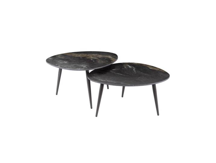Kawola Couchtisch Ponte 2ER SET Schwarz Keramik, Metall, Oval, 70x40x58 cm, Wohnzimmer, Wohnzimmertische, Couchtische
