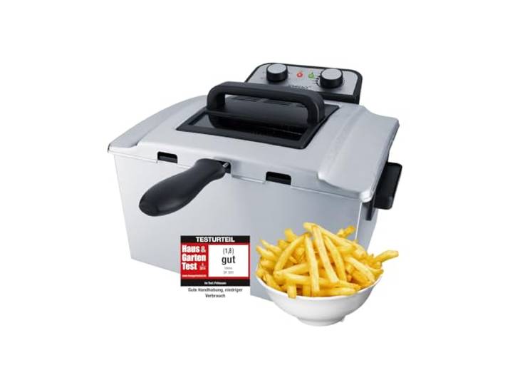 Steba Fritteuse aus Edelstahl DF 300 5 Liter für bis zu 1,5 kg Fritteuse mit Fett, XXL Frittierkorb, 3 Körbe Deep Fryer für Zuhause, Friteuse mit entnehmbarem Behälter