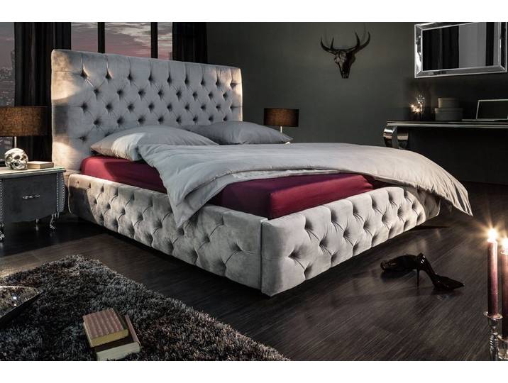 riess-ambiente Polsterbett PARIS 180x200cm silbergrau (1-tlg), Schlafzimmer · Samt · Ziersteppung · Design