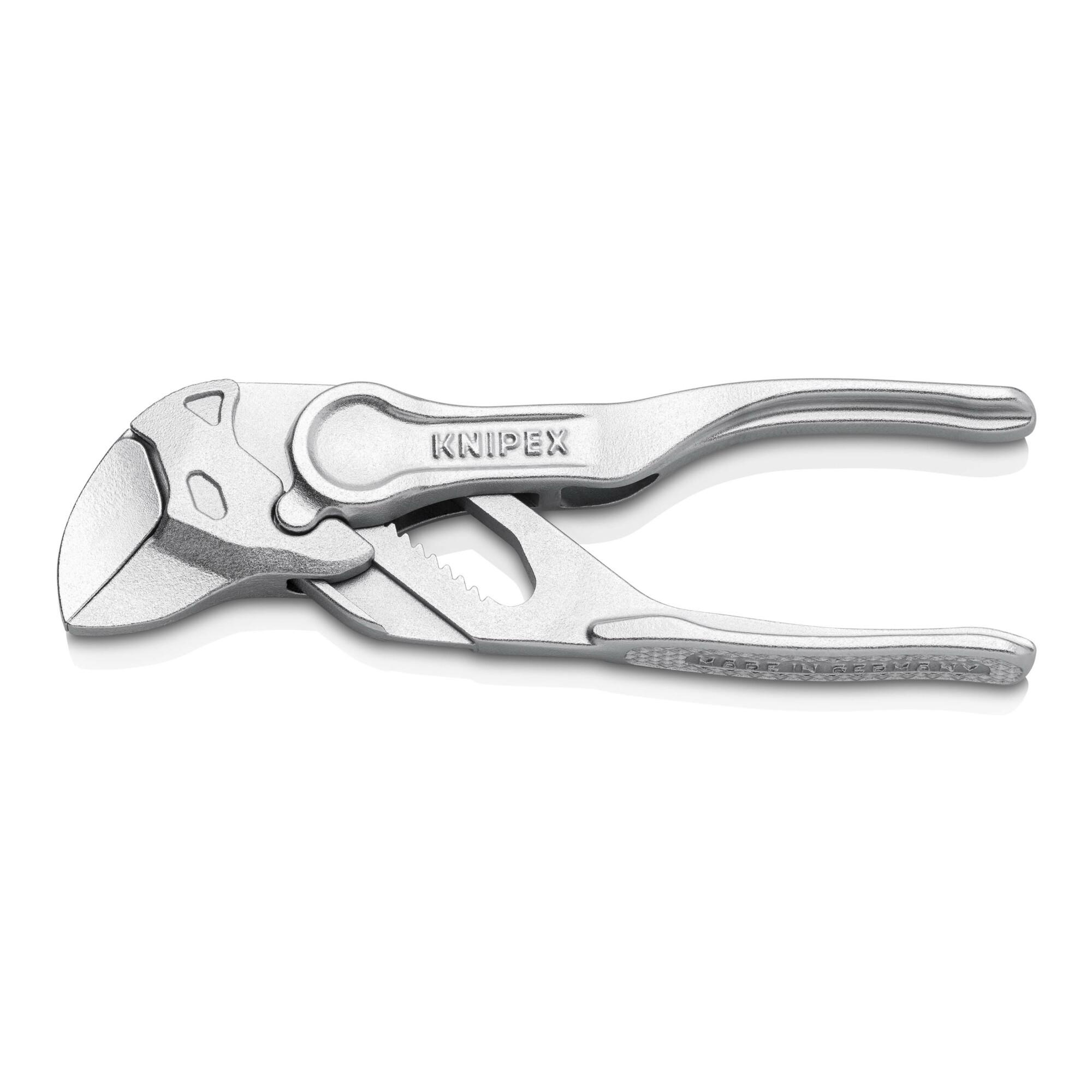 KNIPEX 86 04 100 BK Zangenschlüssel XS Zange und Schraubenschlüssel in einem Werkzeug aufgeprägte, raue Oberfläche verchromt 100 mm)