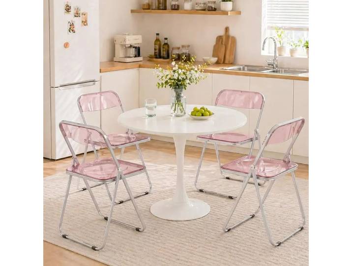 Ensemble de 4 chaises pliantes en acrylique, chaises transparentes, rose