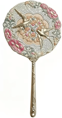 Inspire Curations Vintage Chinese Peony Embossed Handheld Makeup Mirror pink