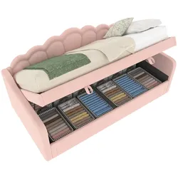 STILVORA Schlafsofa Tagesbett 90x200 mit hydraulischem Stauraum, LED-Beleuchtung, Samtbezug, Lattenrost inklusive, platzsparend, modern, Rosa