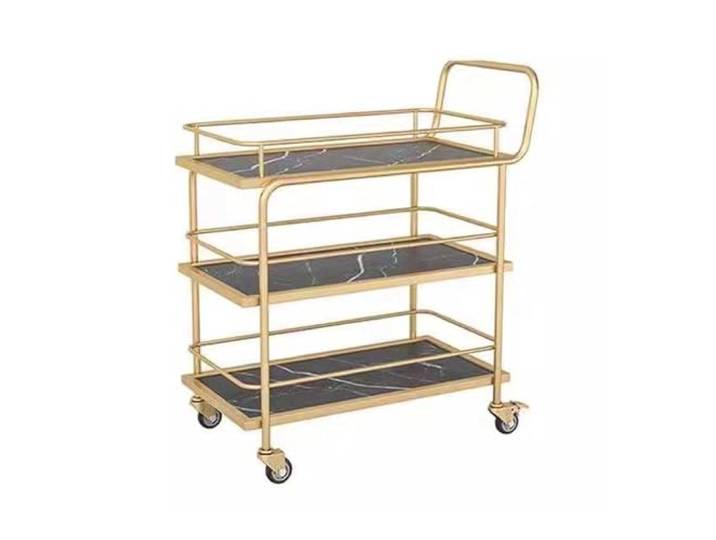Essen 3-stöckiger Barwagen for Zuhause, Küchen-Servierwagen Moderner Weinwagen mit Rädern, mobiler Getränkewagen in Gold(Schwarz)