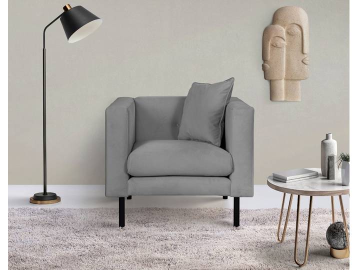 Cocktailsessel, Samtoptik, Grau, 90×74×83 cm, Wendekissen, Klassisch, Home Affaire