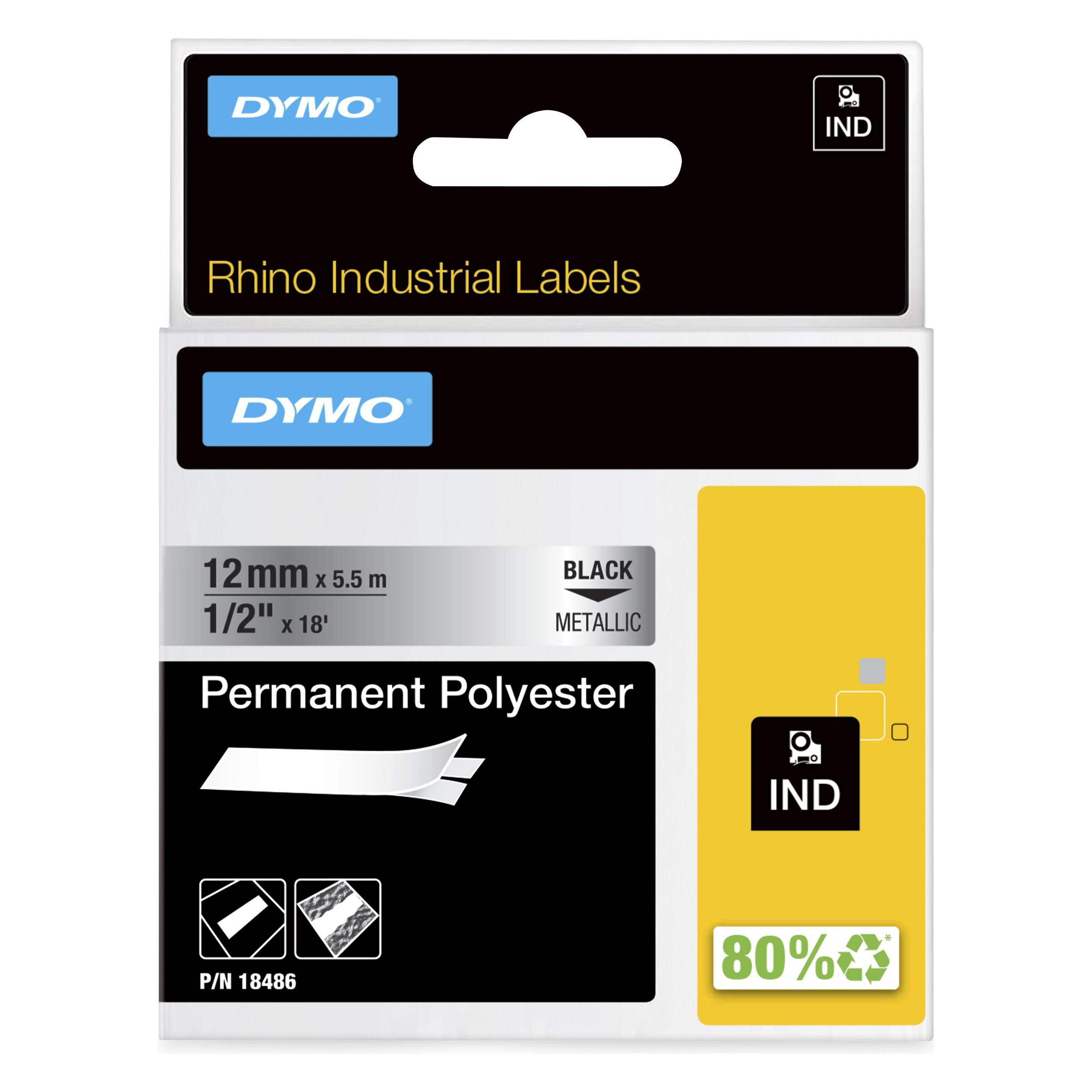 Dymo Rhino Band IND 12mm me/sz (1.20 cm, Schwarz, Silber) (18486)