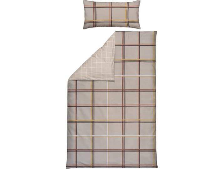 Erwin Müller Wendebettwäsche Edelflanell Karo beige Größe 40x80 cm / 155x200 cm - Flauschiger Stoff für kalte Wintermonate, temperaturausgleichend und pflegeleicht, mit Reißverschluss