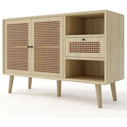 Merax Sideboard Landhausstil mit Schublade und 6 Fächer, Kommode mit Rattangeflecht, Anrichte, TV-Board, B: 120cm