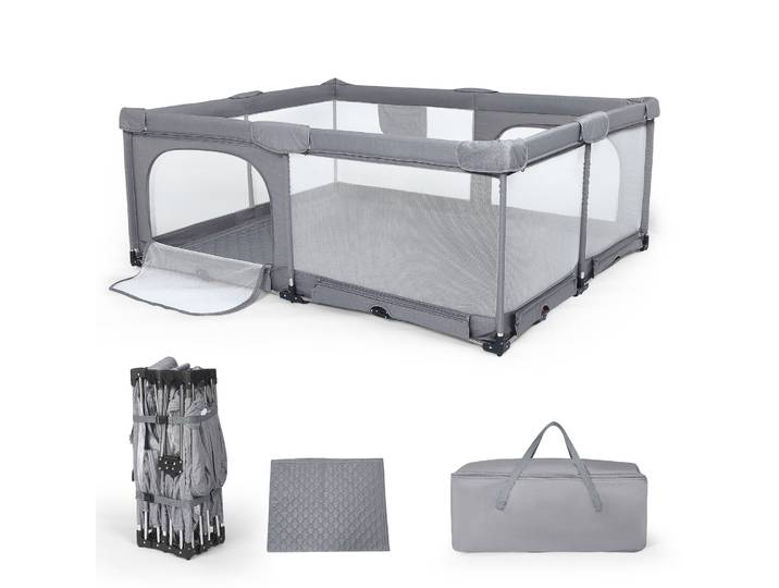Parc de jeu pliable pour bébés et tout-petits avec barrière, parc de jeu portable pour usage intérieur et extérieur, 183*151*70 cm