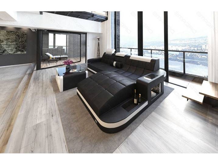 Design Ledersofa Wave L-Form mit LED
