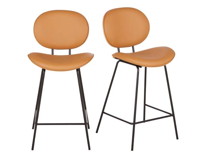 2er Set Barhocker aus Holz und Kunstleder, braun
